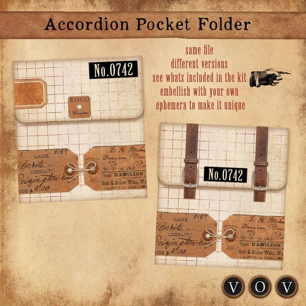 Accordion Pocket Folder, Ephemera storage Folder, Mini Folder, Printable Pockets for junk Journaling