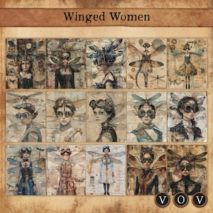 Cartões de diário femininos alados, Steampunk, cartões vintage 3,43 x 4,33 polegadas