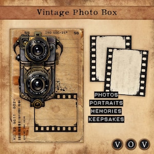 Vintage fotodoos, dagboekdoos, afdrukbare opbergdoos