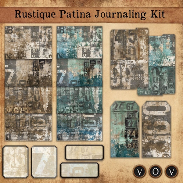 Rustikale Patina Journaling Kit,, bedruckbare Papiere, Junk Journaling, Schäbige Grunge Seiten, Schäbiger Grunge Digital Download, Junk Journals
