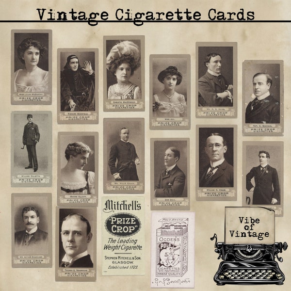 Printable Vintage Cigarette Cards Circa 1906-1922, Vintage Tea Card scans for Junk Journals, ATC Cards