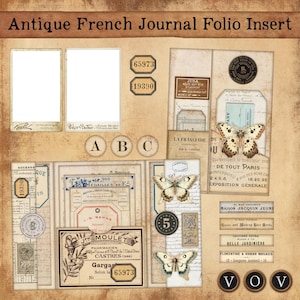 Antiek Frans tijdschrift folio invoegen, junk journal folio, vintage Frans folio, opbergmap, kortstondige opslag