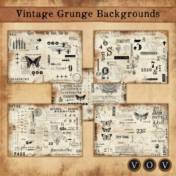 Vintage Grunge Background pages, Printable Stamped Papers, Junk Journaling, Vintage Pages, Vintage Grunge Digital Downloads