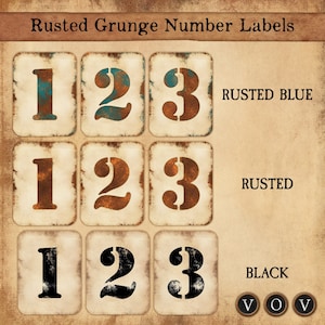 Rusted Grunge Number Labels compatibel met snijmachines voor Junk Journals, Scrapbooking & Paper Crafting.