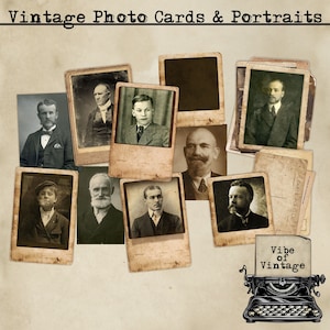 Afdrukbare vintage portretten en fotokaarten, vintage foto's en fotokaarten voor junk journals.