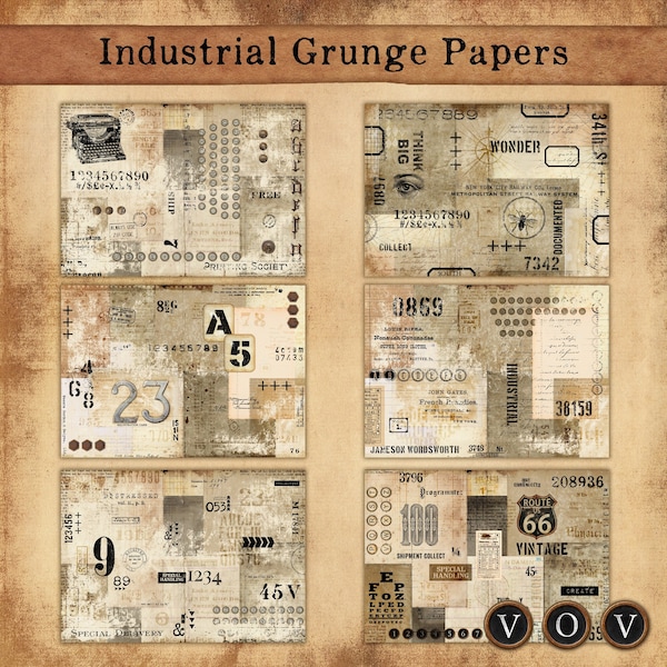 Industrial Grunge Background Pages, Printable Papers, Junk Journaling, Vintage Grunge Pages, Vintage Grunge Digital Download, Junk Journals