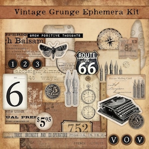 Vintage Grunge Ephemera Kit, Junk Journaling, Junk Journal Ephemera for Junk Journaling