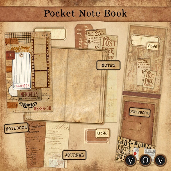 Vintage Pocket NoteBook, Printable NoteBook, Pocket Book, Notebook for Junk Journal,