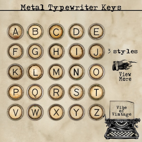 Metal Typewriter Keys Fussy Cuts for junk journals, Tear away pages for collages