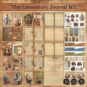 El kit de diario de laboratorio, diario basura, efímera vintage, diario vintage