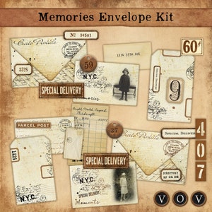 Herinneringen Envelop Kit voor junk journals en andere papier ambachtelijke projecten, vintage junk journaling, vintage ephemera, vintage enveloppen