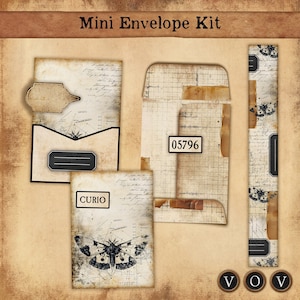 Kit de minisobres, Diarios basura y otros proyectos de manualidades en papel, Diario basura vintage, Sobre vintage, Efímera y bolsillos