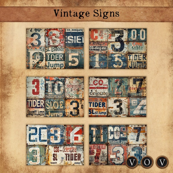 Vintage Signs Paper Set,  6.69 x 6.82 Inches paper Set, Vintage Backgrounds, Vintage Metal & Wood Signs, Paper Pack