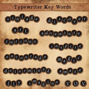 Schrijfmachine-sleutelwoorden, kieskeurige snit, cirkelversieringen voor ongewenste tijdschriften, scrapbooking en papierknutselen.
