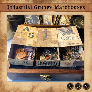 Industrielle Grunge Streichholzschachteln, Ephemera, Ephemera Lagerung, druckbare Schachteln, druckbare Streichholzschachteln, Vintage-Boxen, Vintage Grunge, Vintage Box