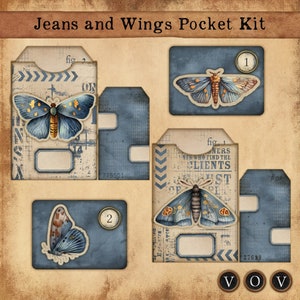 Jeans and Wings Pocket Kit, Junk Journaling Pocket, Ephemera Pocket for Junk Journaling
