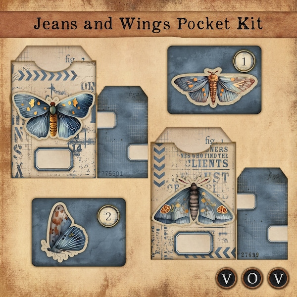 Kit de bolsillo con motivos de polillas y adornos para diarios creativos (descarga digital)