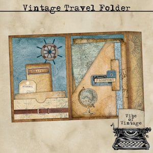 Vintage Travel Folder, Ephemera storage for Junk Journals