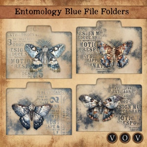 Entomology Blue File Folders, Junk Journaling File Folders, Ephemera Storage for Junk Journaling