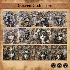 Cartões de diário Geared Goddesses, Steampunk, cartões vintage 2,69 x 2,65 polegadas