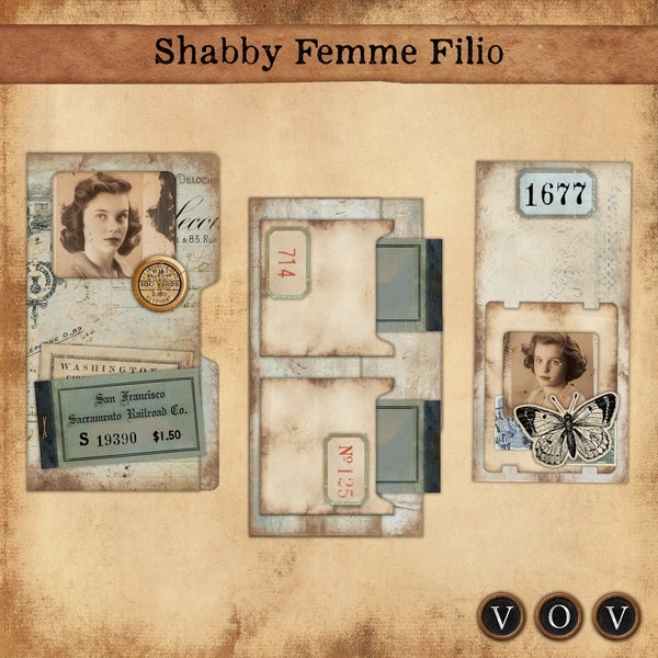 Shabby Femme Folio. Shabby Folio, Rustic Folio, Mini Folio