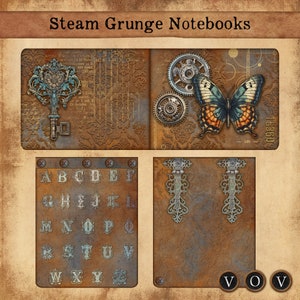 Steam Grunge ノートブック、印刷可能なノートブック、ポケットブック、ジャンクジャーナル用ノートブック