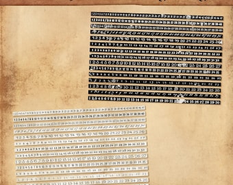 Aged Digits Washi Tape Strips: Vintage Numbers, Printable Embellishments (PDF)
