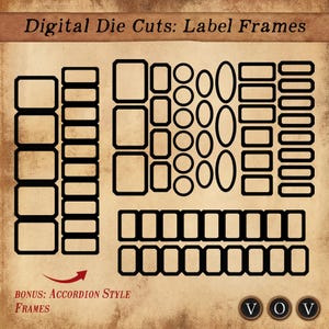 Digitale stansvormen: labelframes en accordeonframes Cricut-snijbestanden + tabbladsjablonen handmatig snijden, labelframes