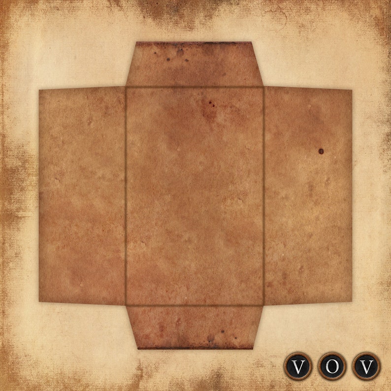 May include: A vintage-style envelope with a brown paper texture. The envelope is folded in half and has a flap on the top. The envelope is blank and ready to be addressed.