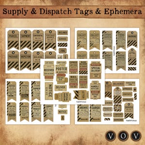 Angebot & Versand Tags zum Ausdrucken • Vintage Ephemera Etiketten • Junk Journal Kit • Sofortiger Download • Grunge Office Ephemera.