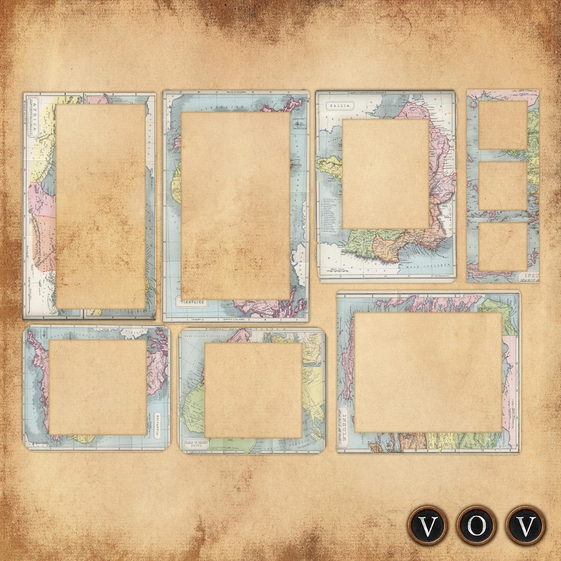 Cartographica: Vintage Map Frames & Cards Kit – A4 Printable Ephemera ...