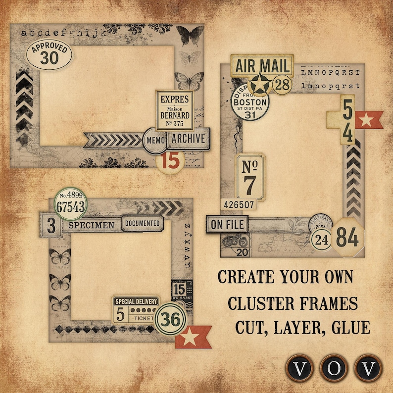 Vintage Ephemera Frames: Printable Junk Journal Embellishments (digital ...