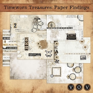 Timeworn Treasures: Paper Findings-Printable Junk Journal Pages Vintage Background Papers Set
