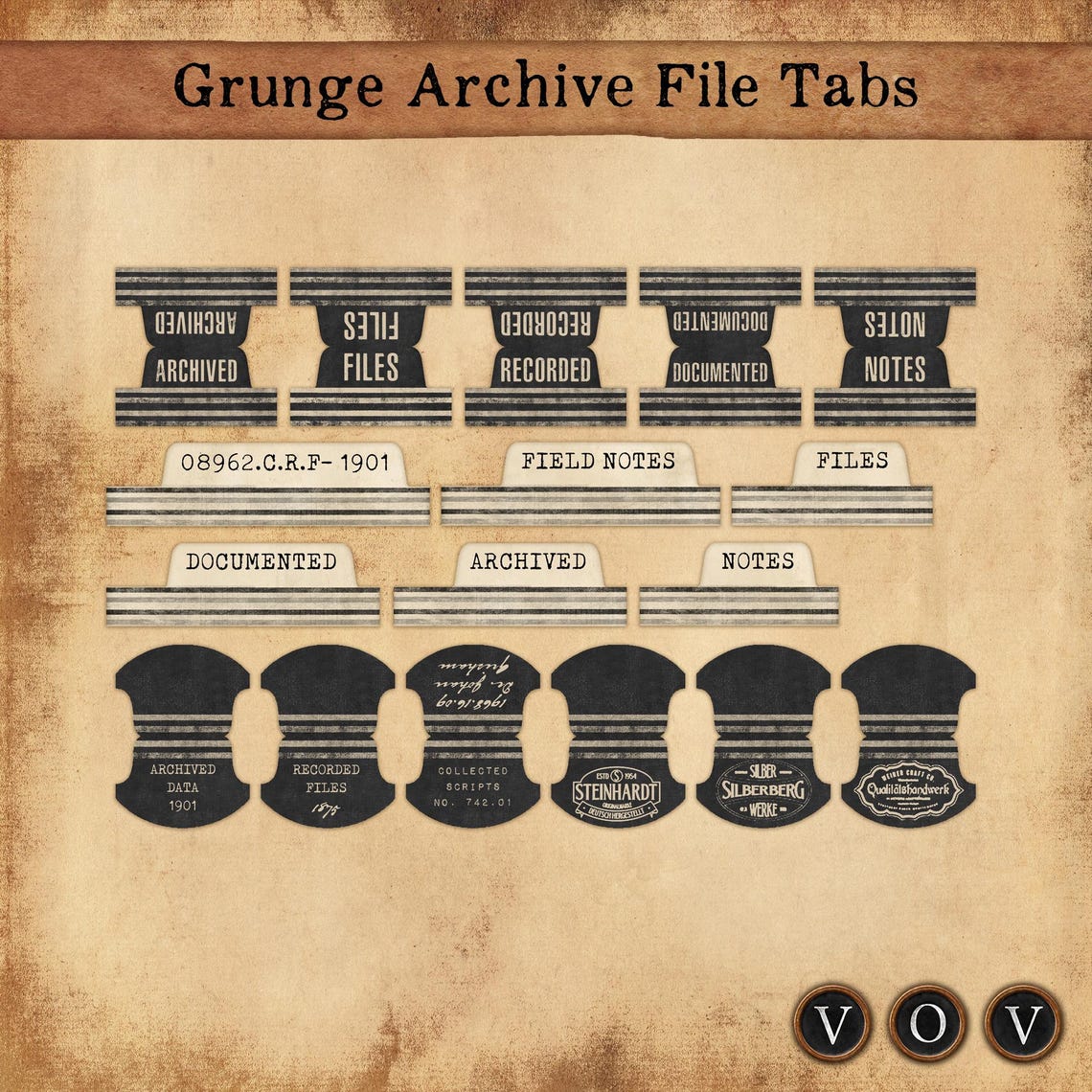 Grunge Archive File Tabs Printable Kit, Vintage Folder Tabs for Junk ...