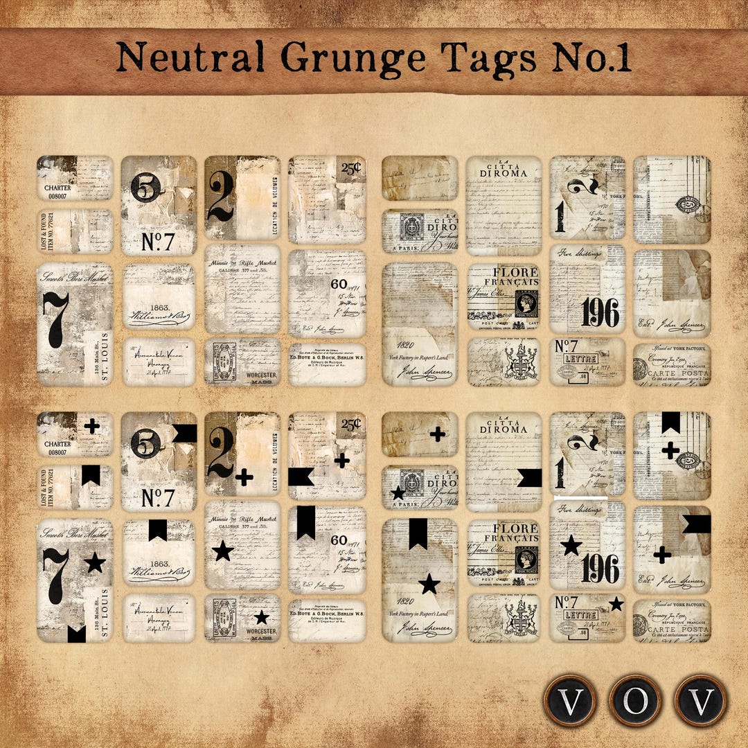 Neutral Subject Tag Neutral Grunge Tags, No.1 Tags, Vintage Tags, Tag Set, Grunge, Neutral ...