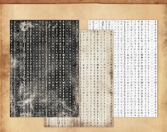 Vintage Alphabet Washi Tape Strips, Junk Journal Embellishments (Digital Download)