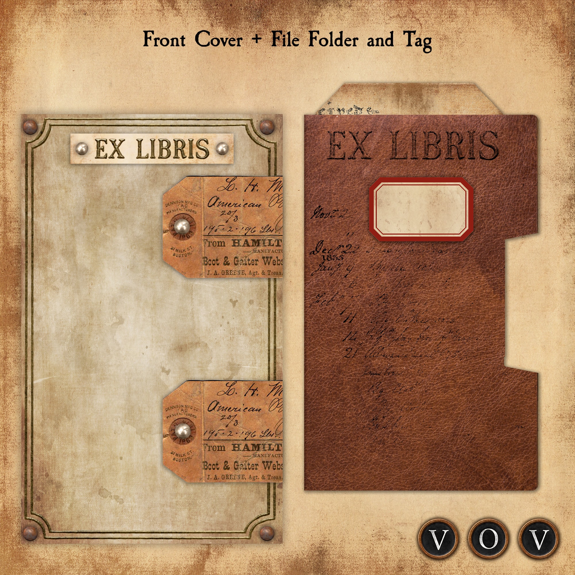 Ex Libris Box Folio, Junk Journal Folio, Vintage Grunge