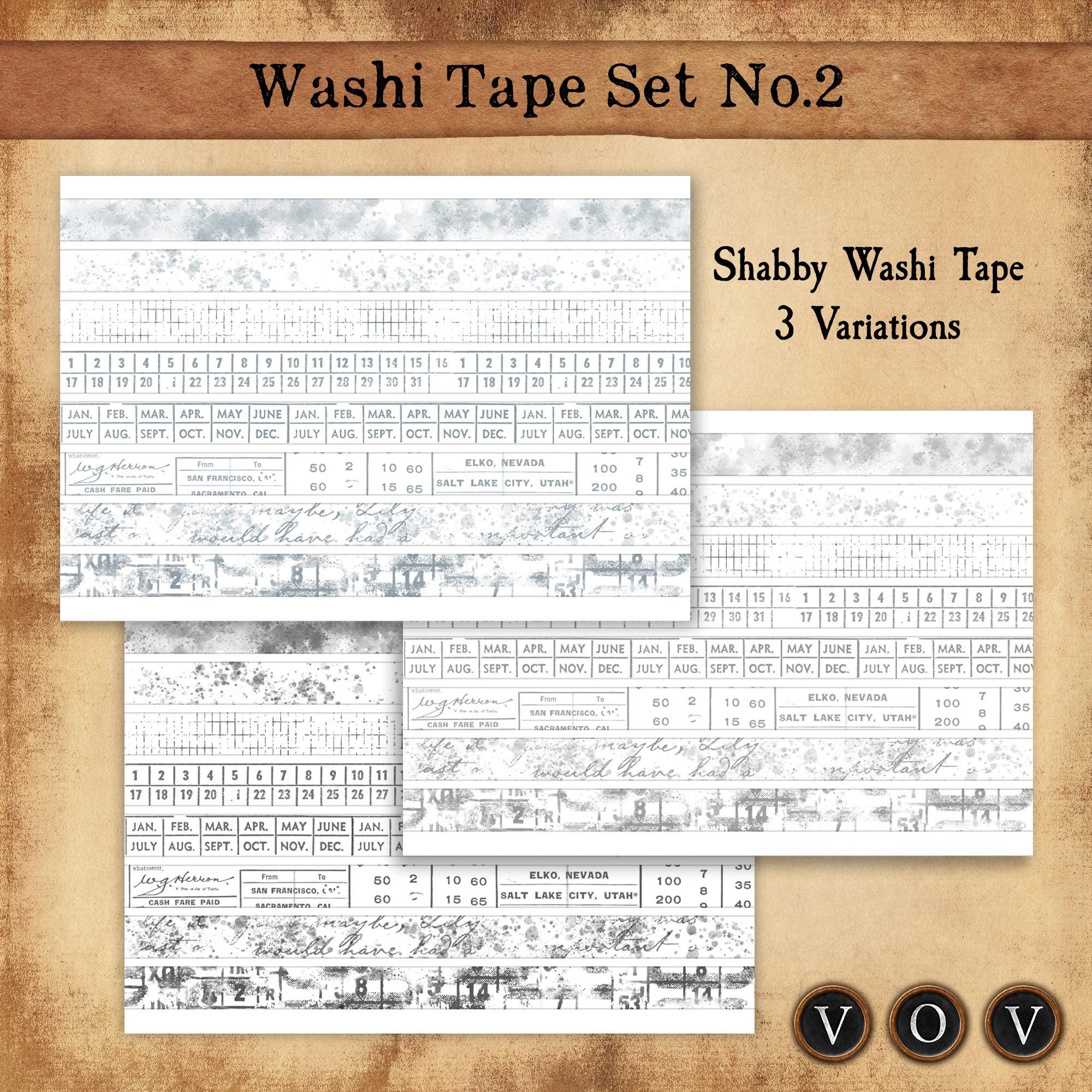 Washi Tape Set No. 2, Shabby Washi Tape, Printable Washi Tape, Junk Journaling Embellishments