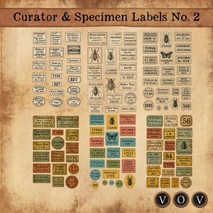Curator & Specimen Labels No.2: afdrukbare entomologie-geïnspireerde labels voor ongewenste tijdschriften, fragmenten.