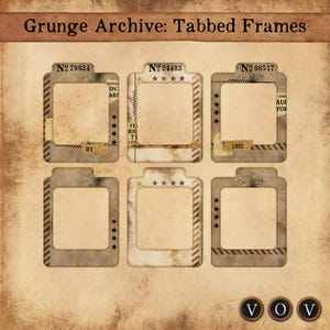 Grunge Archive : cadres à onglets | Pages imprimables grungy du journal indésirable | Kit éphémère effet vieilli | Cadres grunge pour journaux indésirables