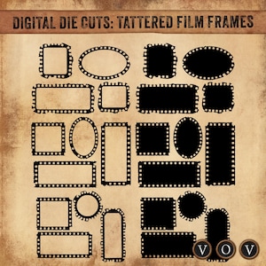 Digital Die Cuts: Tattered Film Frames | Vintage PNG Film Strip Frames | Transparent Window Frames | Junk Journal Ephemera