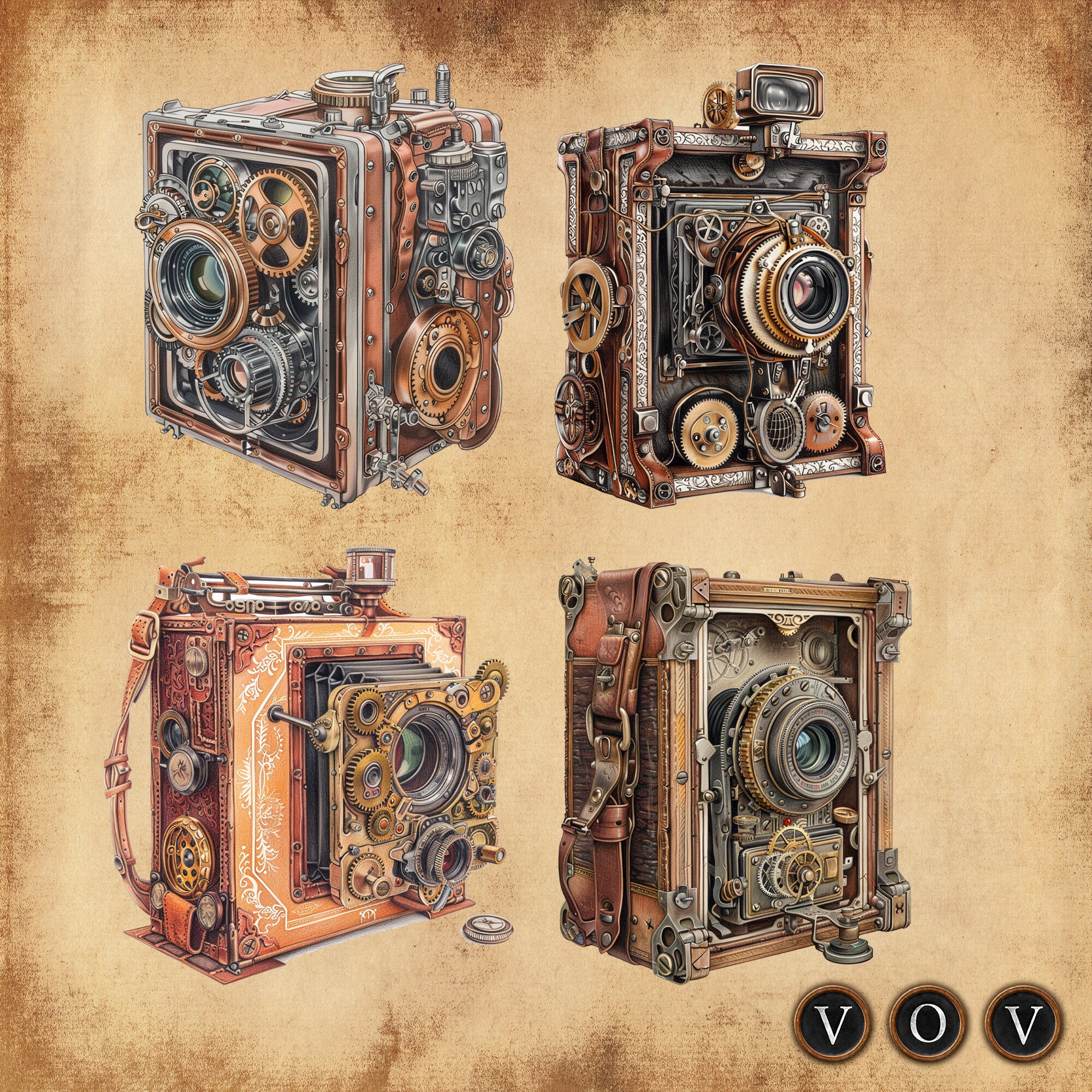 Vintage Cameras, Fussy Cut, Steampunk, Camera Illustrations, Retro ...