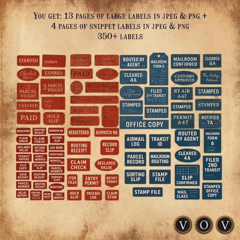 Vintage Postal Ephemera Kit: Printable Labels, Snippets (PNG + JPEG) - Etsy
