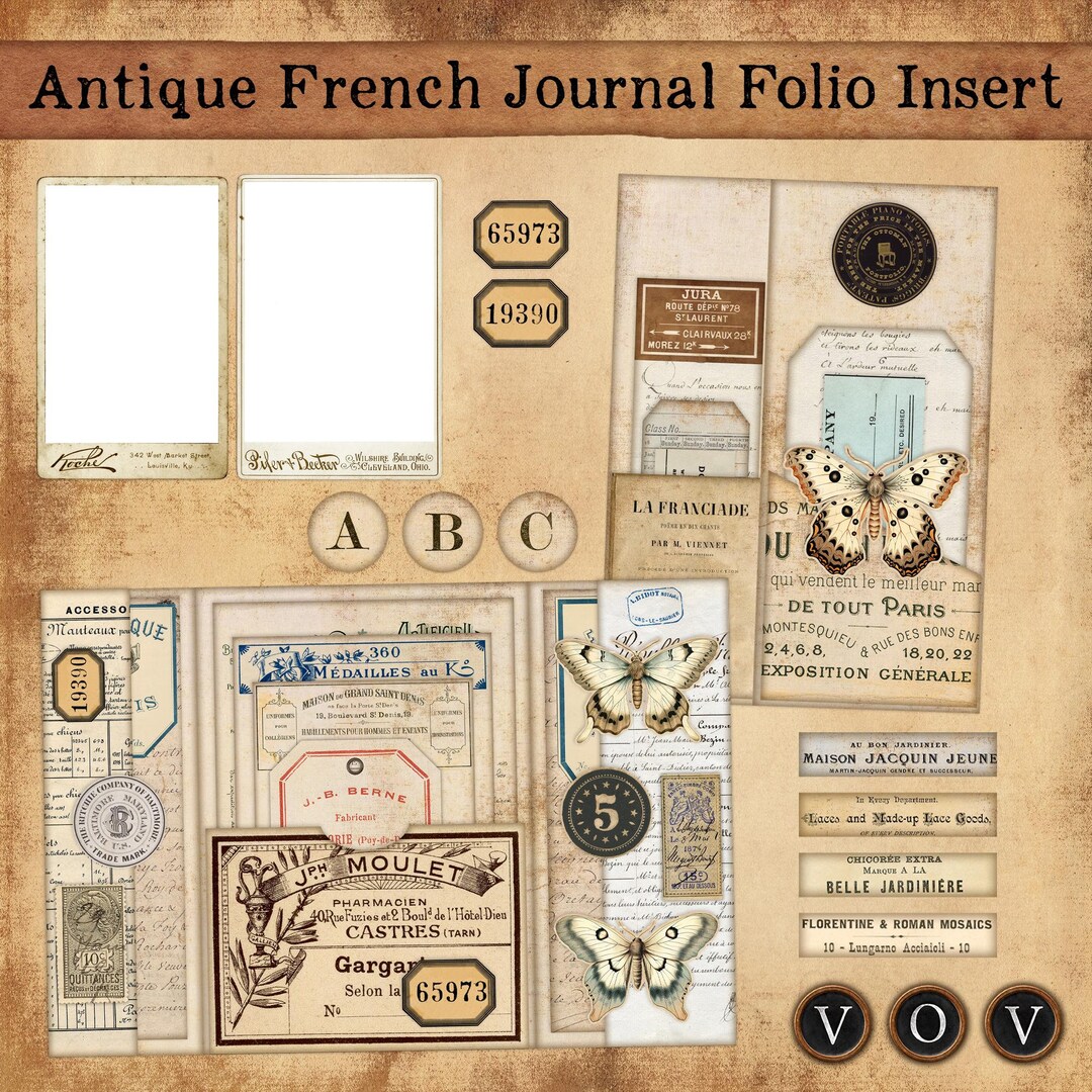Antique French Journal Folio Insert, Junk Journal Folio, Vintage French ...