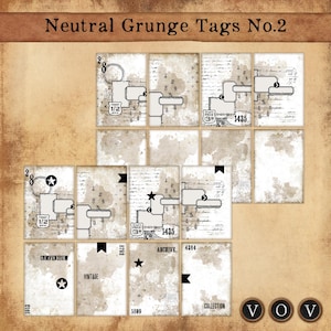 Neutral grunge Tags, No.2 Tags, Vintage Tags, Tag set, Grunge, Neutral grunge Tags Set.