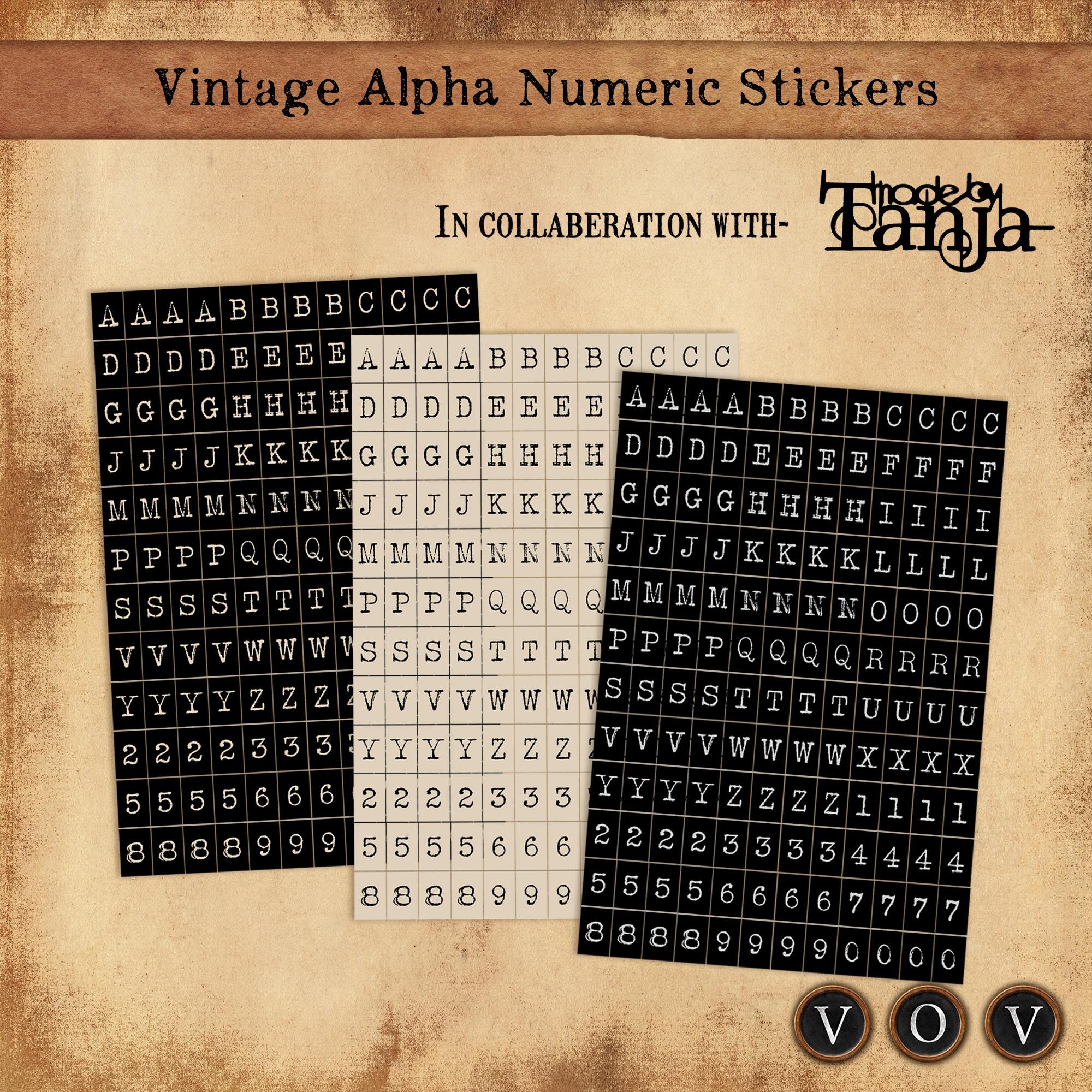 Vintage Alphanumeric Label Stickers A–Z 0–9 Symbols Printable Cutting ...