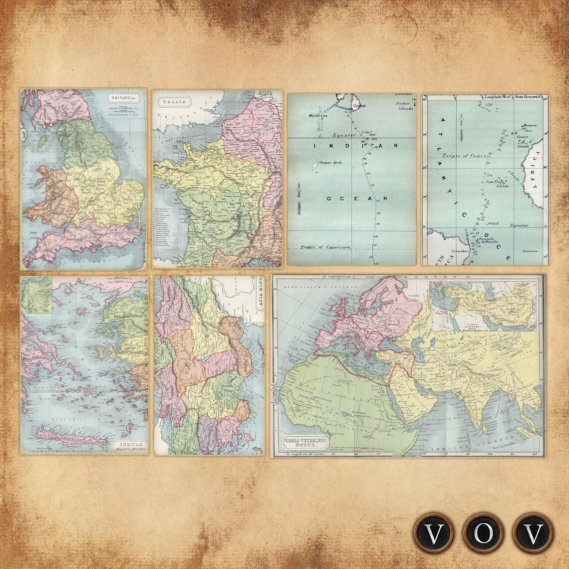 Cartographica: Vintage Map Frames & Cards Kit – A4 Printable Ephemera ...