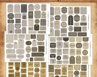 Merch and Memo Labels, Junk Journal Labels, Vintage (Digital Download)