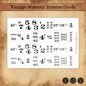cartes Domino numériques vintage, économiseur d'encre, numéros vintage, éléments imprimables, embellissements de journalisation indésirable et pièces décoratives