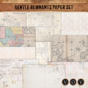 Gentle Remnants Paper Set, Vintage Background Papers, Antique Maps, Ledger & Ephemera, Junk Journal Printable